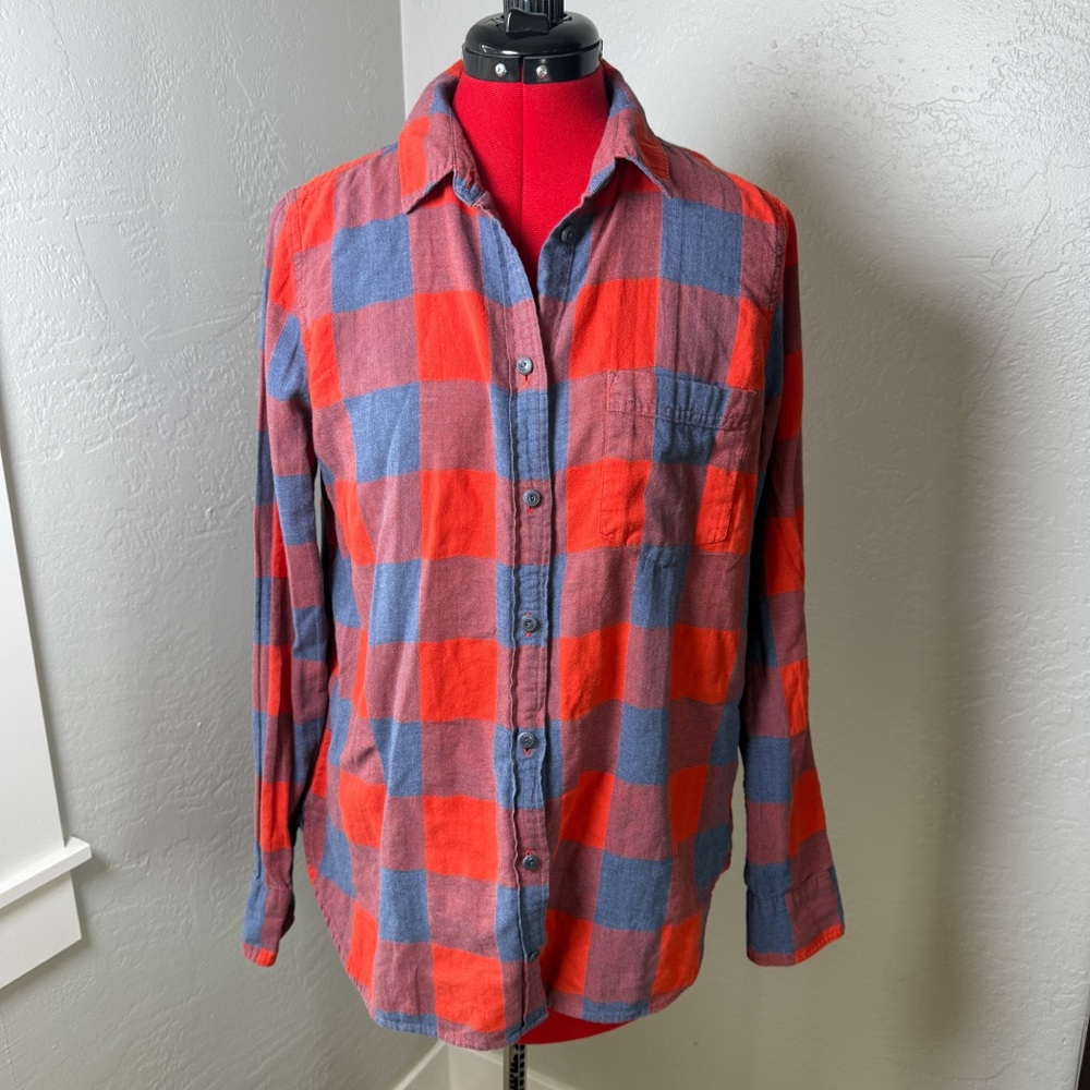 J.Crew Boys Red Blue Plaid Cotton Button Down Shirt Size 12